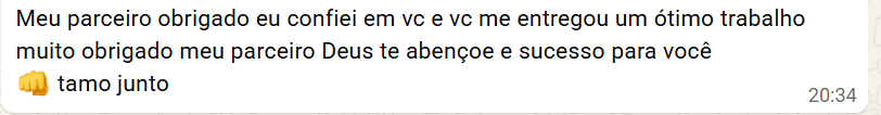 Mensagem do Lucas agradecendo pelo trabalho e pela confiança correspondida